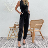 Einfarbiger, gerader, schmaler Jumpsuit aus schwarzer Viskose